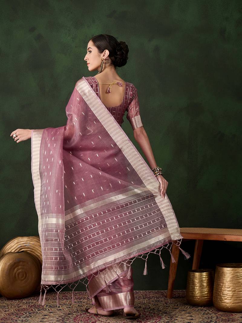magenta Khadi Organza Jacquard Saree 