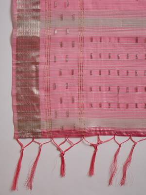 pink Khadi Organza Jacquard Saree  7