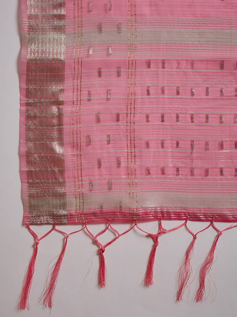 pink Khadi Organza Jacquard Saree 