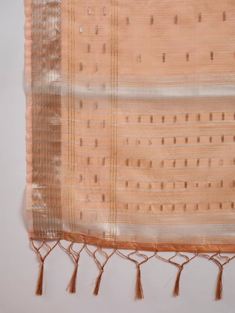 orange Khadi Organza Jacquard Saree 