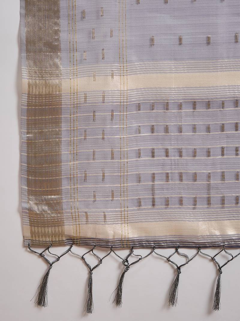 grey Khadi Organza Jacquard Saree 