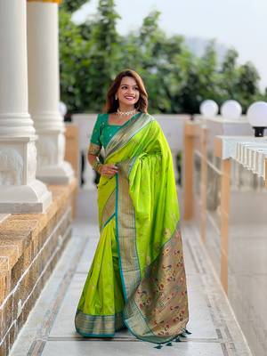 Perrot soft paithani silk blend meenakari weaving saree with unstitched blouse 3
