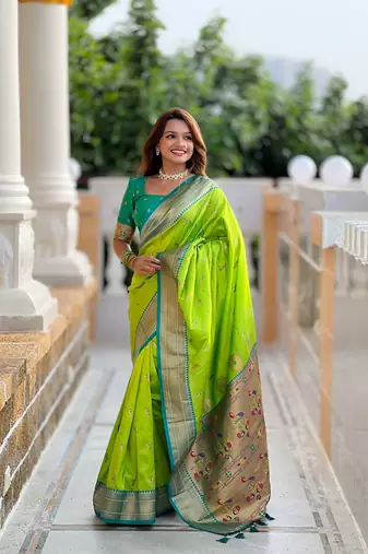 Perrot soft paithani silk blend meenakari weaving saree with unstitched blouse
