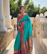 Rama soft paithani silk blend meenakari weaving saree with unstitched blouse