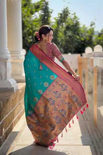 Rama soft paithani silk blend meenakari weaving saree with unstitched blouse