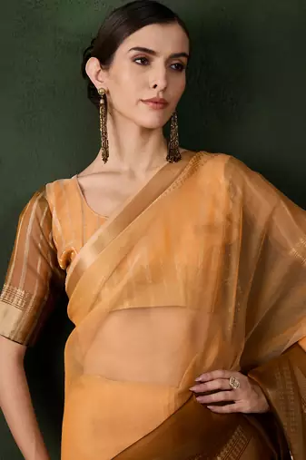 yellow Khadi Organza Jacquard Saree 