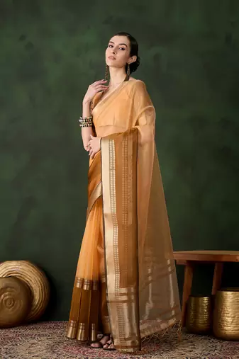 yellow Khadi Organza Jacquard Saree 