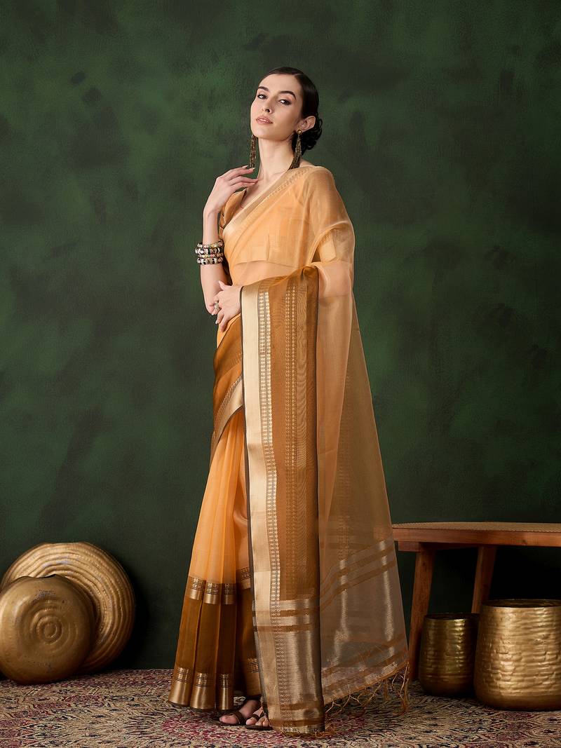yellow Khadi Organza Jacquard Saree 