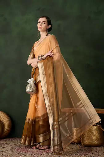 yellow Khadi Organza Jacquard Saree 