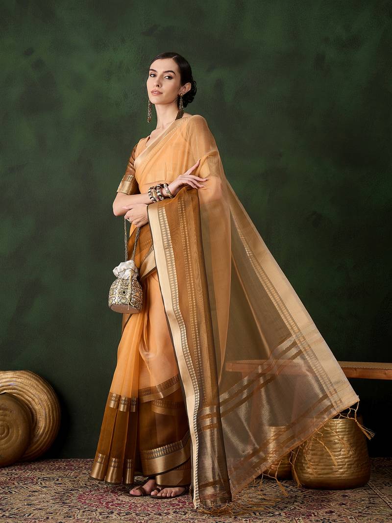 yellow Khadi Organza Jacquard Saree 