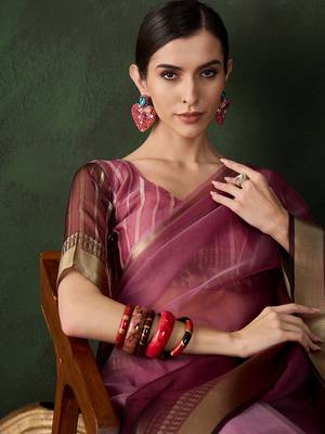 wine Khadi Organza Jacquard Saree  2