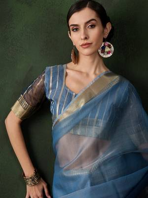 blue Khadi Organza Jacquard Saree  2