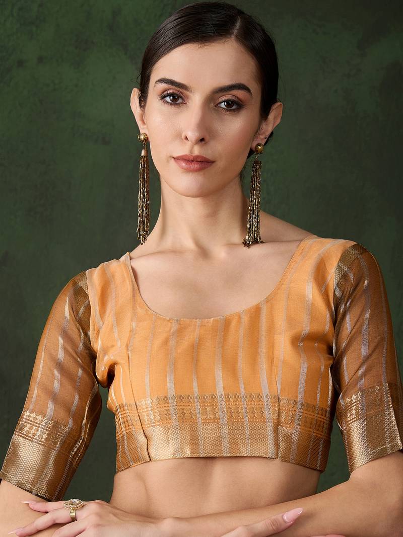 yellow Khadi Organza Jacquard Saree 