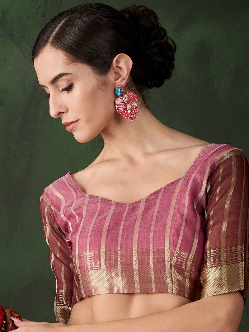 wine Khadi Organza Jacquard Saree 