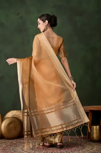 yellow Khadi Organza Jacquard Saree 