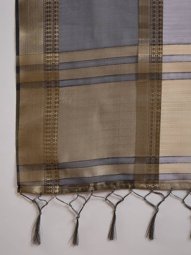 grey Khadi Organza Jacquard Saree 