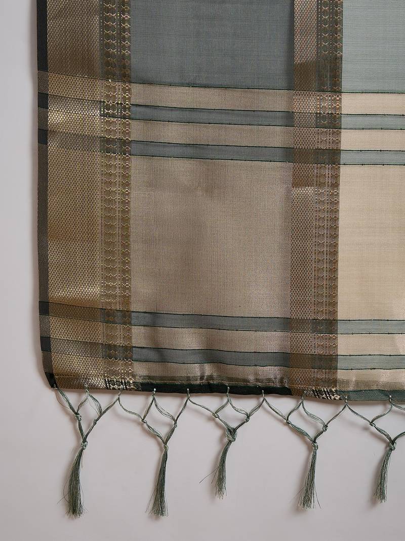 green Khadi Organza Jacquard Saree 