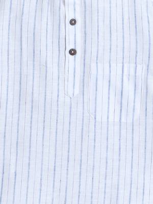 White cotton linen half sleeves striped mandarin collar style short kurta 4