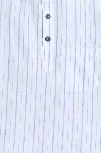 White cotton linen half sleeves striped mandarin collar style short kurta
