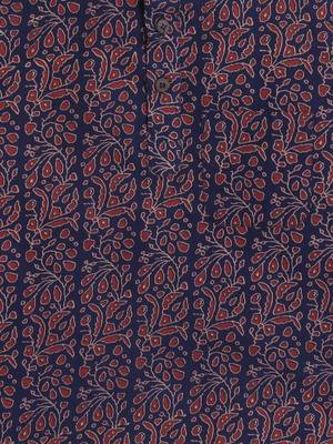 Navy blue cotton half sleeves printed mandarin collar style short kurta 4