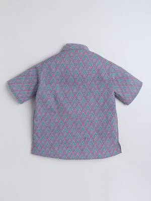 Purple cotton half sleeves printed mandarin collar style short kurta 3