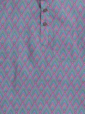 Purple cotton half sleeves printed mandarin collar style short kurta 4