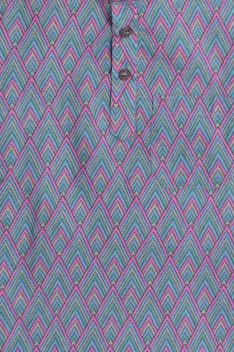 Purple cotton half sleeves printed mandarin collar style short kurta