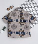 Brown cotton half sleeves abstract printed mandarin collar style short kurta