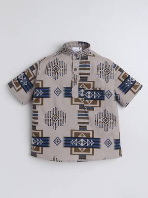 Brown cotton half sleeves abstract printed mandarin collar style short kurta 2