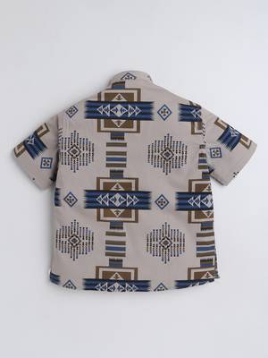 Brown cotton half sleeves abstract printed mandarin collar style short kurta 3