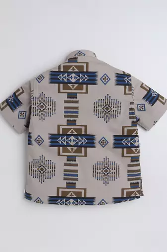 Brown cotton half sleeves abstract printed mandarin collar style short kurta