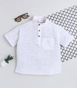 White cotton half sleeves hakoba work mandarin collar style short kurta