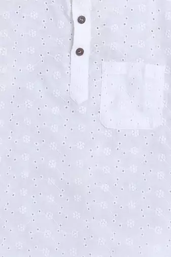 White cotton half sleeves hakoba work mandarin collar style short kurta