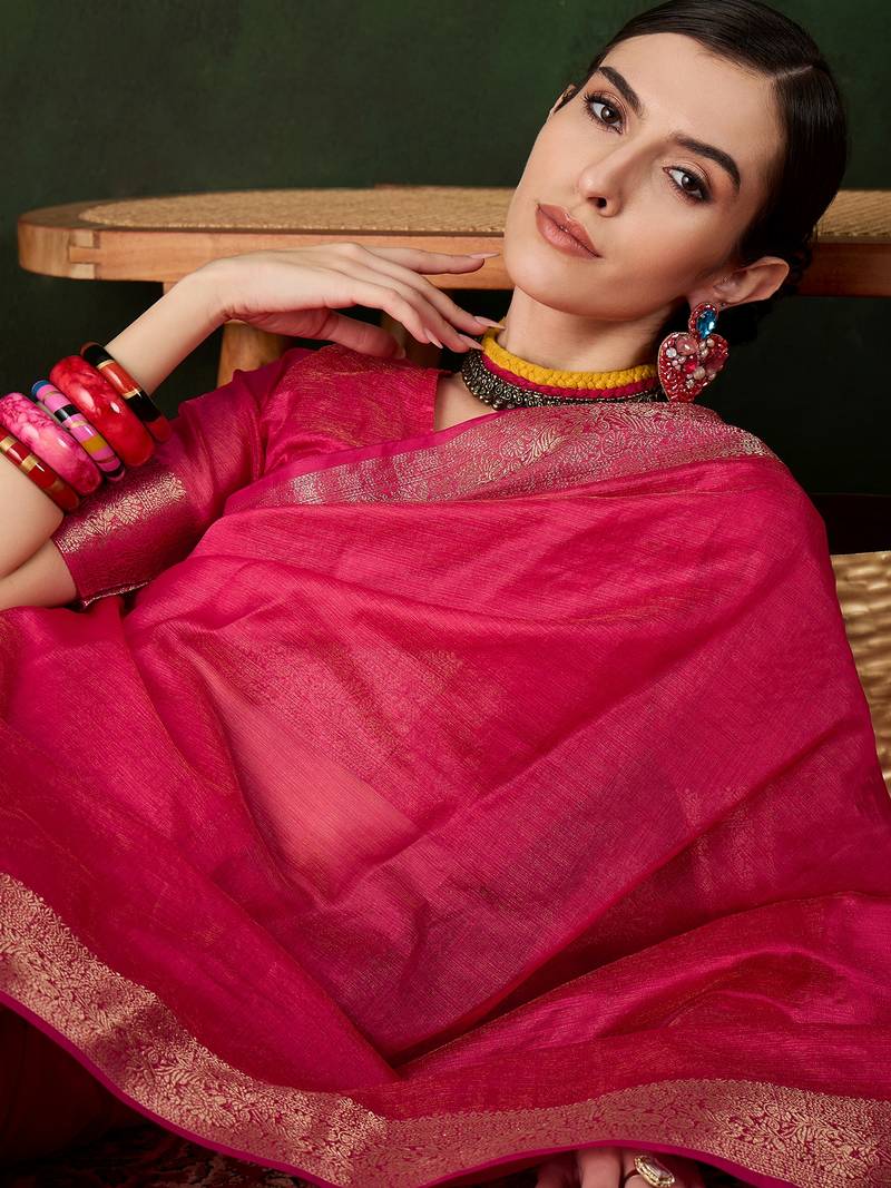 pink Khadi Organza Jacquard Saree 