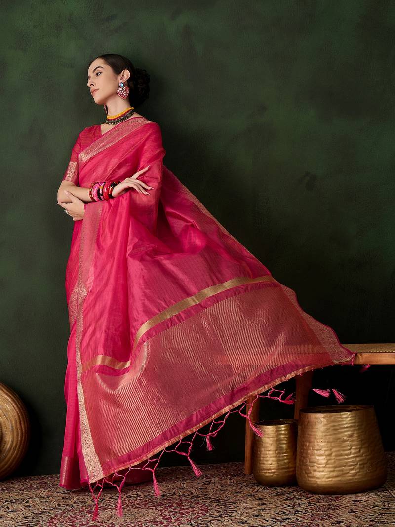 pink Khadi Organza Jacquard Saree 