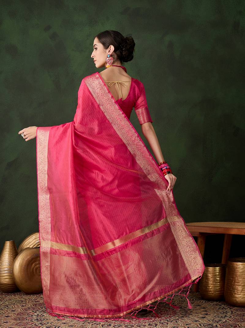 pink Khadi Organza Jacquard Saree 