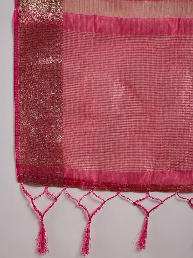 pink Khadi Organza Jacquard Saree 
