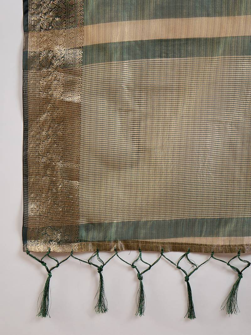 green Khadi Organza Jacquard Saree 