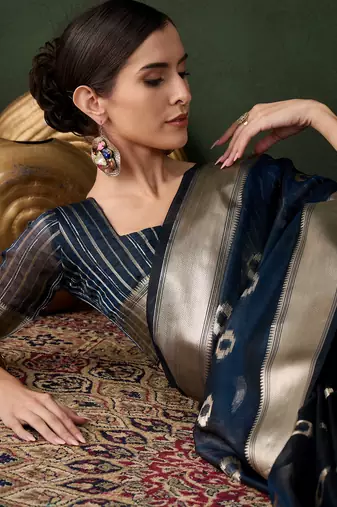 teal Khadi Organza Jacquard Saree 
