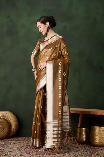 mustard Khadi Organza Jacquard Saree 