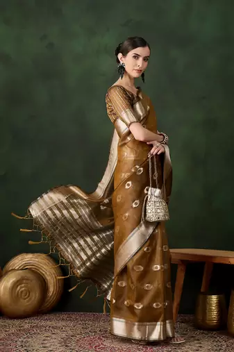 mustard Khadi Organza Jacquard Saree 