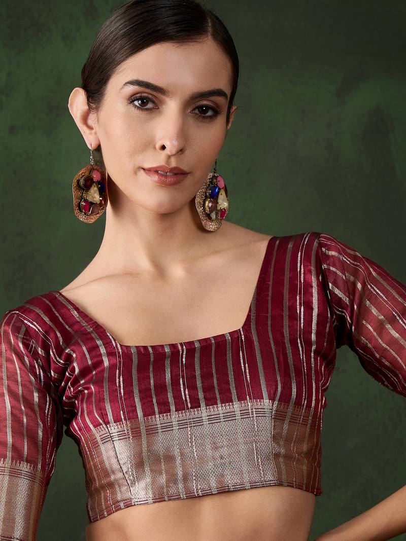 maroon Khadi Organza Jacquard Saree 