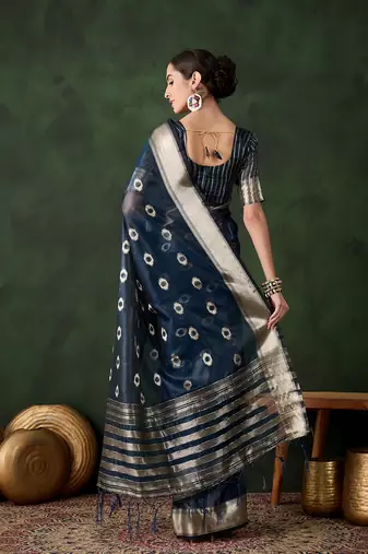 teal Khadi Organza Jacquard Saree 