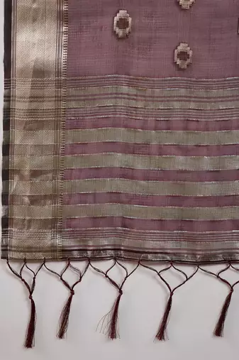 burgundy Khadi Organza Jacquard Saree 