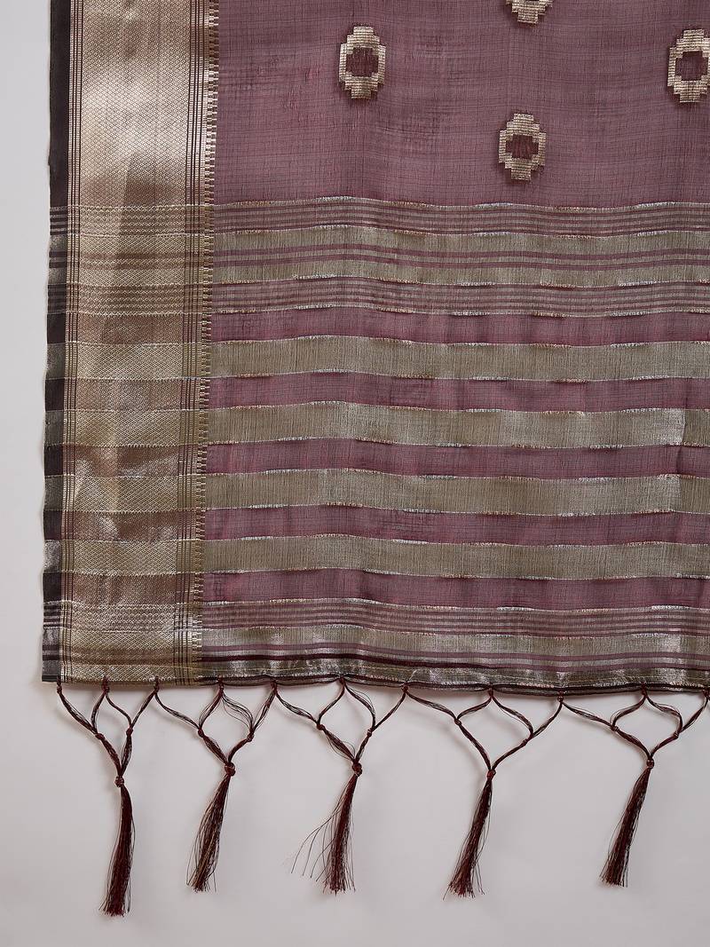 burgundy Khadi Organza Jacquard Saree 