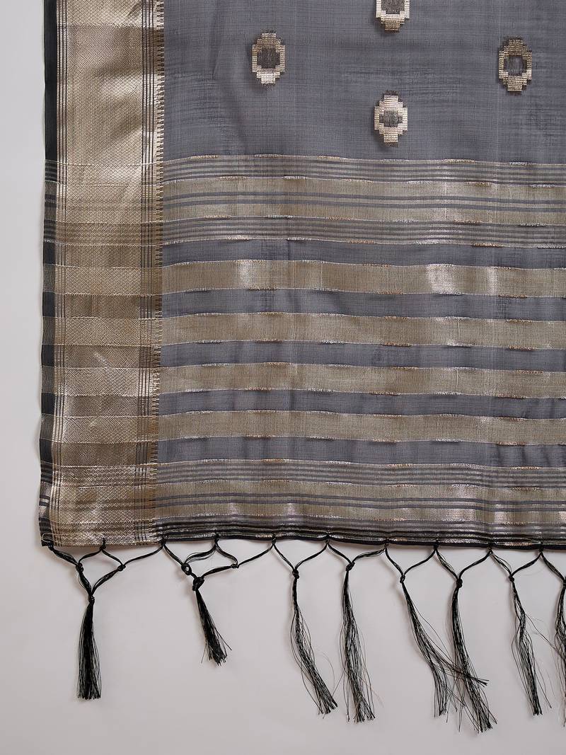 navy blue Khadi Organza Jacquard Saree 