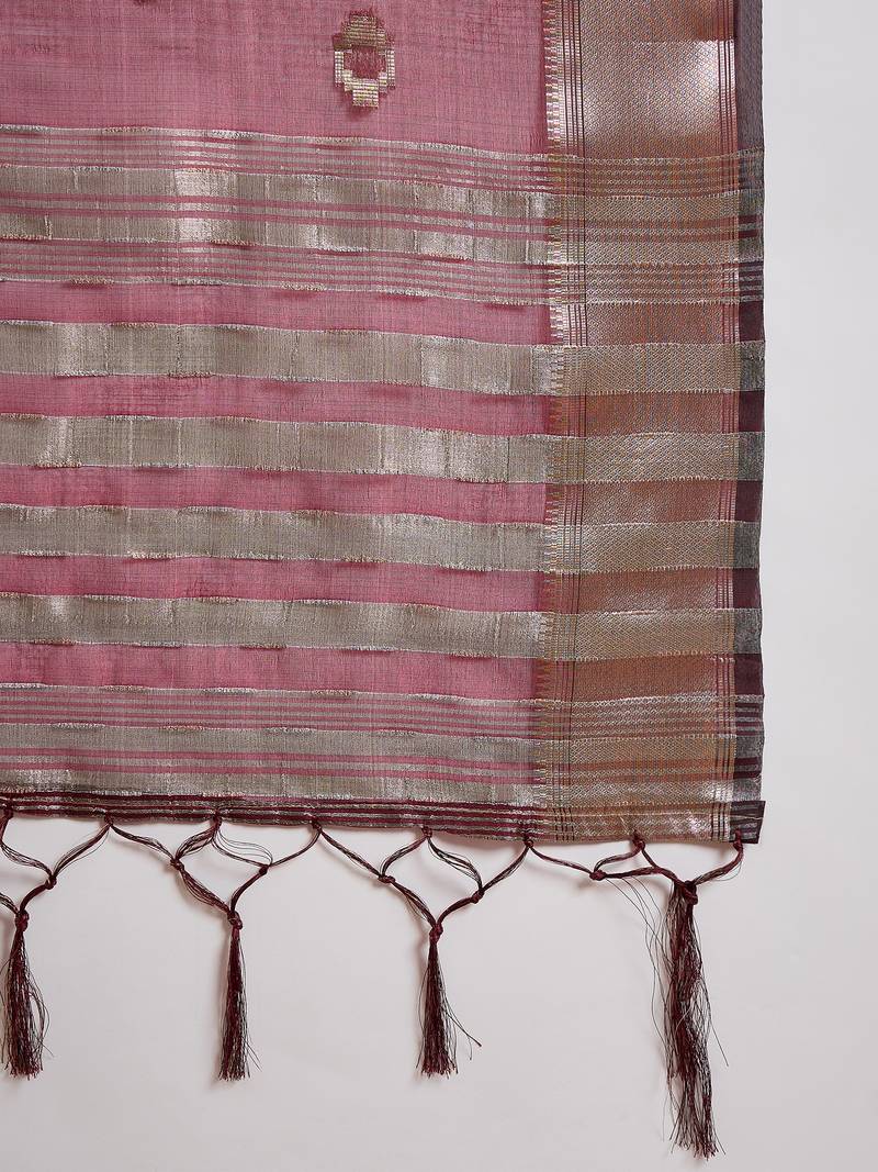 maroon Khadi Organza Jacquard Saree 