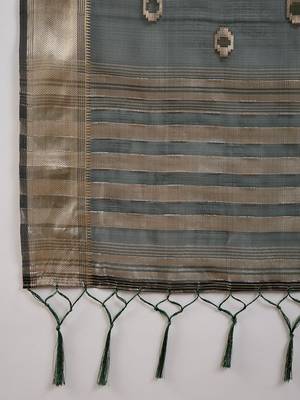 green Khadi Organza Jacquard Saree  7
