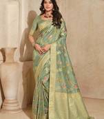 Sea green weaving silk blend saree
