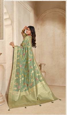 Sea green weaving silk blend saree 2